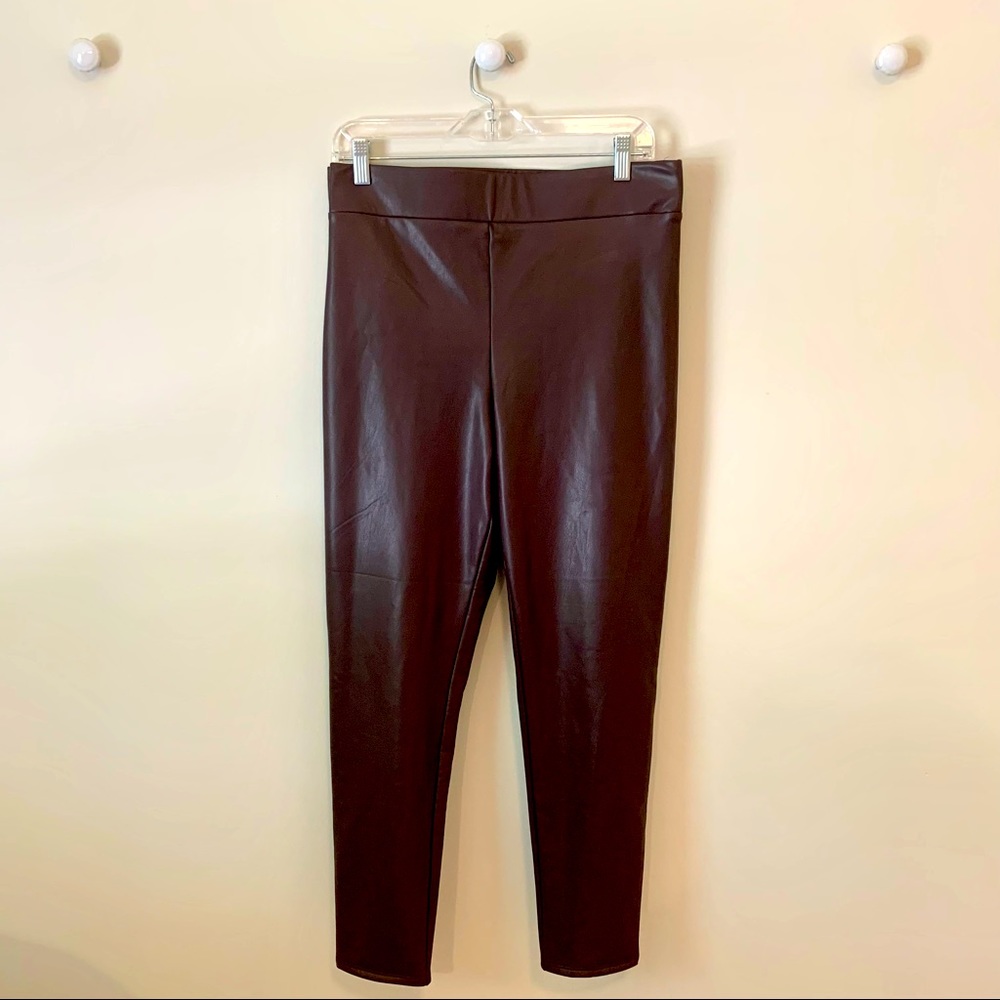 LOFT Vegan Leather Leggings, Wine colored